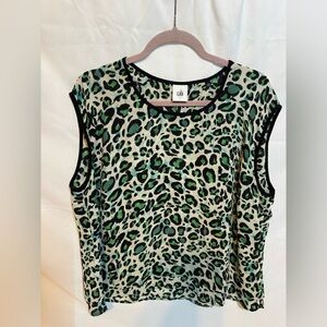 CAbi Green and Black Leopard Print Blouse